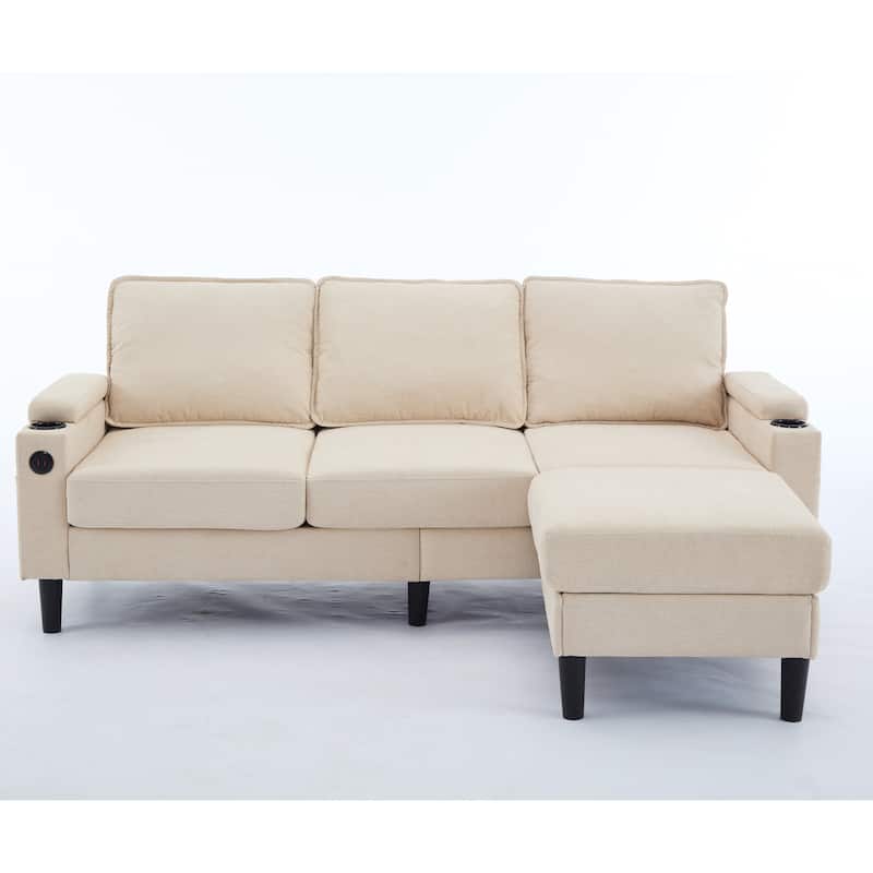 78'' Fabric L-Shaped 3-Seater Sectional Sofa with Storage Ottoman, USB Port, Cup Holders, and Magazine Bags