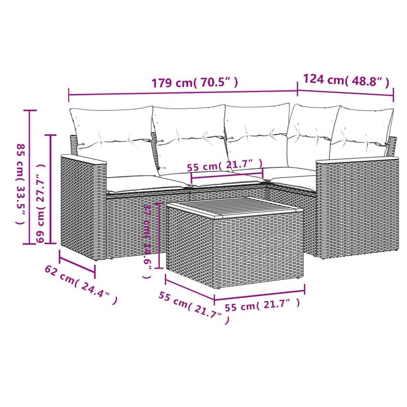vidaXL Garden Sofa Set Black - 24.4 x 24.4 x 27.2