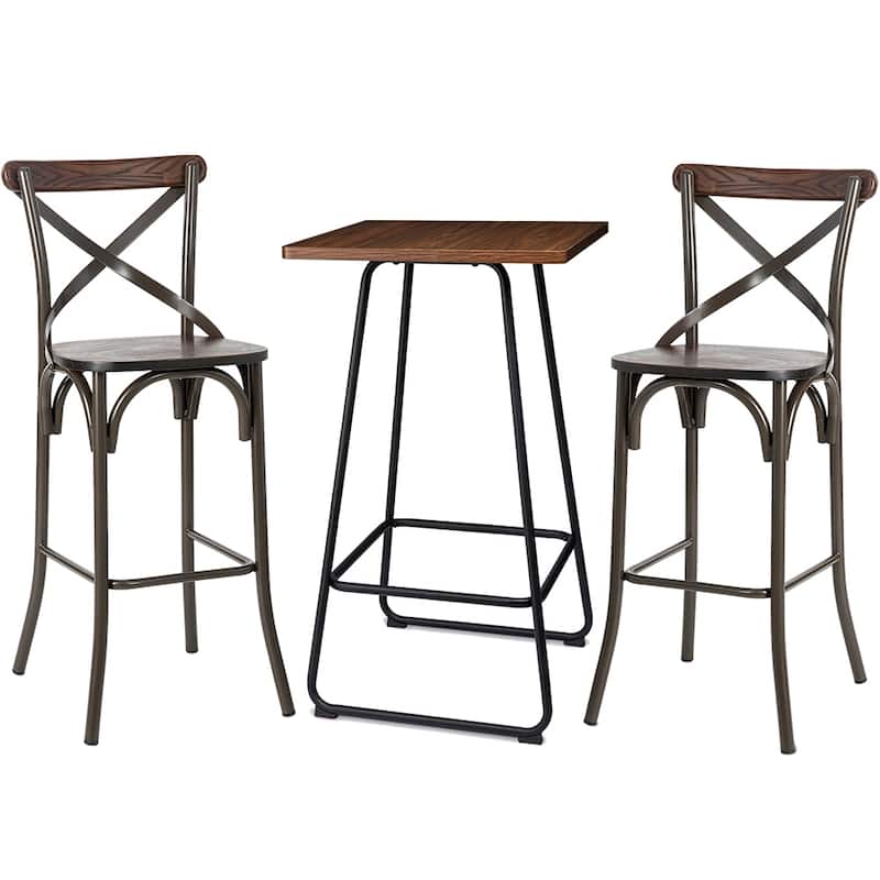 Carbon Loft Greenwood Industrial Metal Pub/Bar Table With Elm Top