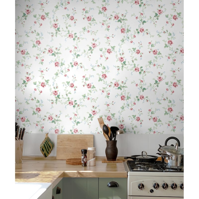 Seabrook Designs Meadow Floral Trail Prepasted Wallpaper