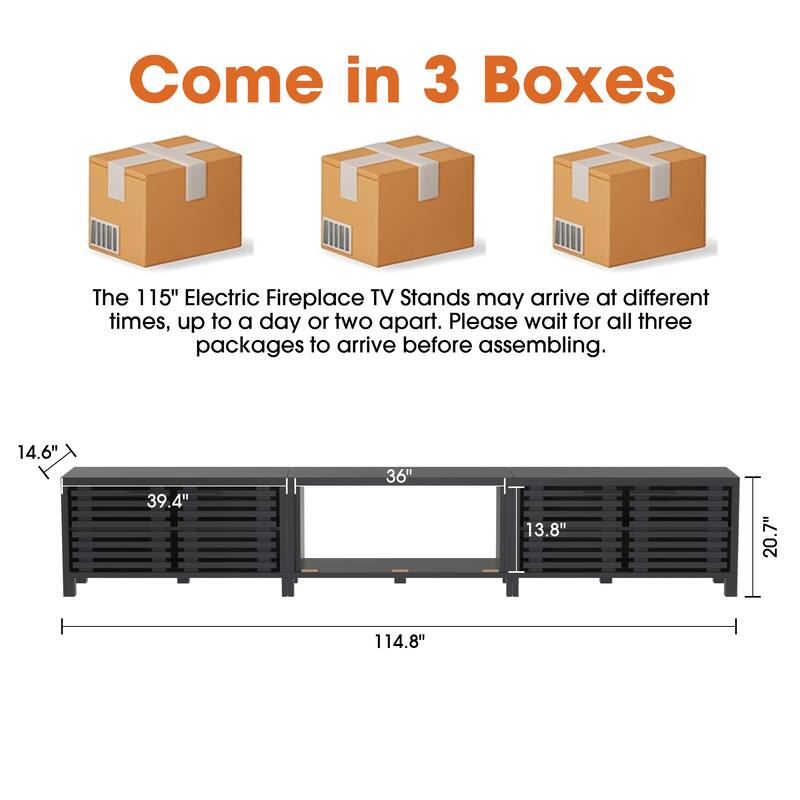 115" Modern Black Rectangular Storage TV Stand Media Console for TV's up to 120"