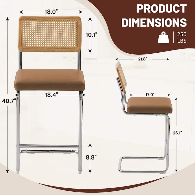 Set of 3 Counter Height Bar Stools with Woven Rattan Back and Footrest for Kitchen Island - 26" H