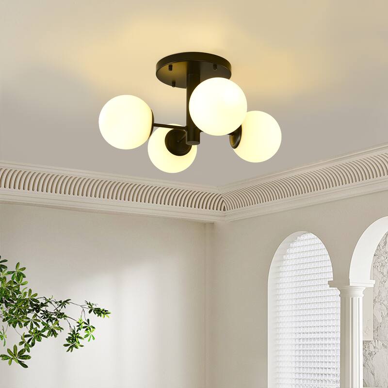 4 - Light Globe Black Metal Sputnik Semi Flush Mount Ceiling Light
