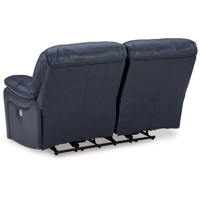 Leesa Power Recliner Loveseat, Ocean Blue Leather, USB Port, 65 Inch