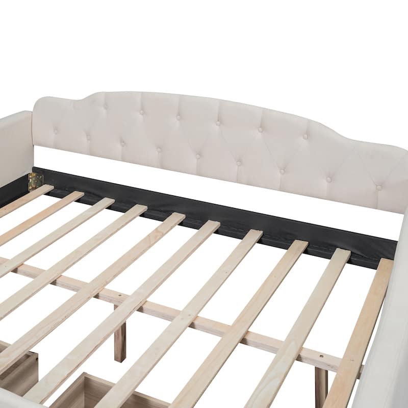 Multifunctional Full Size Upholstered Tufted Daybed with 2 Drawers