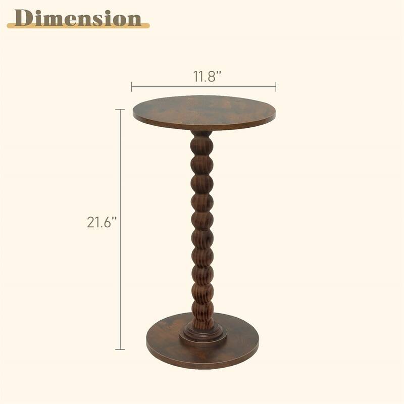 Modern Round End Table with Fluted Wood Leg