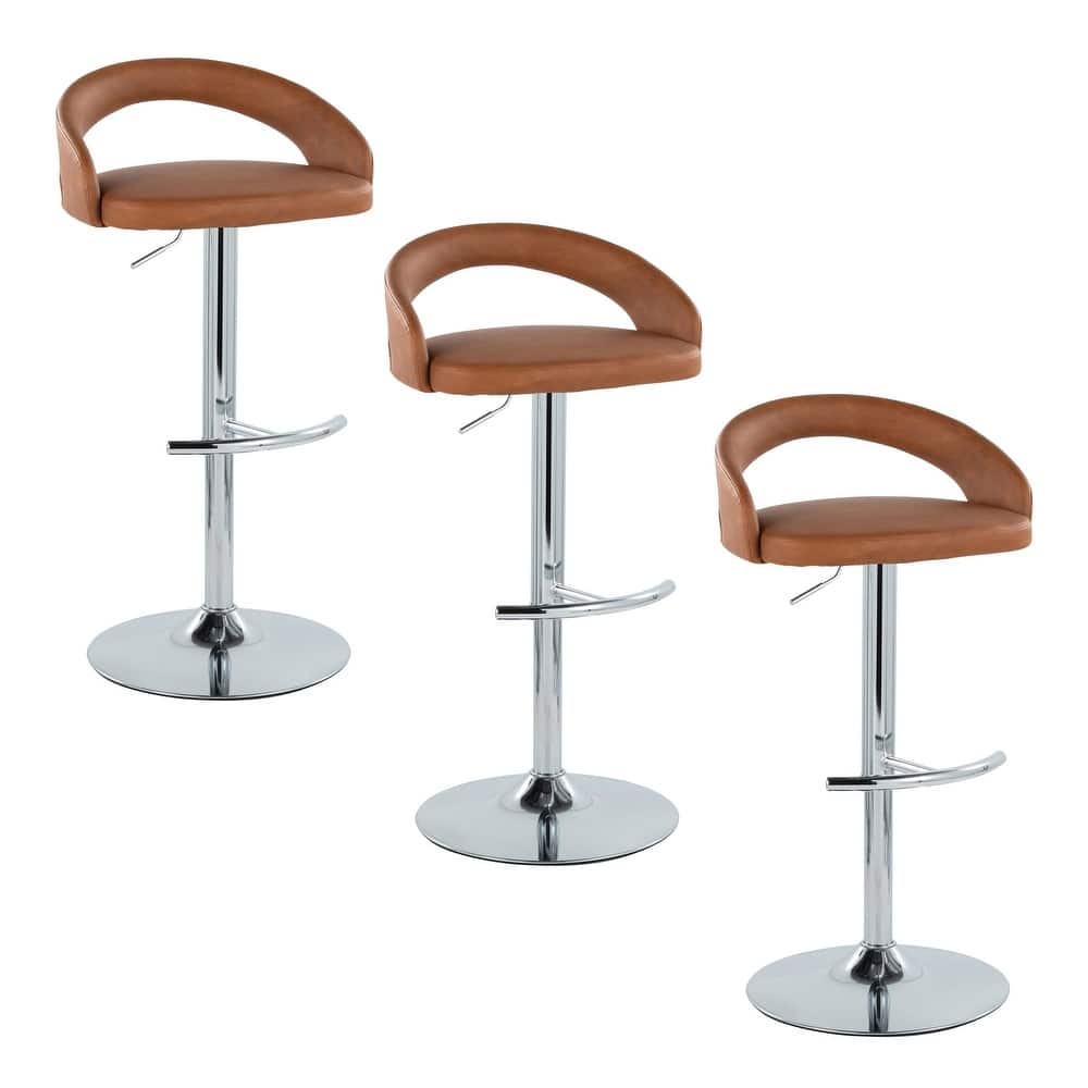 Grotto Upholstered Adjustable Barstool with Chrome Metal - Set Of 3