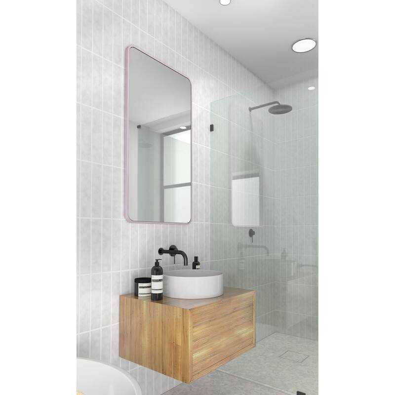 Glass Warehouse 40 in. H x 22 in. W Radius Corner Stainless Steel Framed Mirror