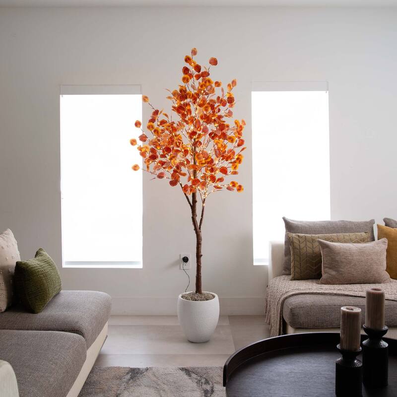 Pre-Lit Artificial Eucalyptus Tree - 6’ - Warm White LED Lights