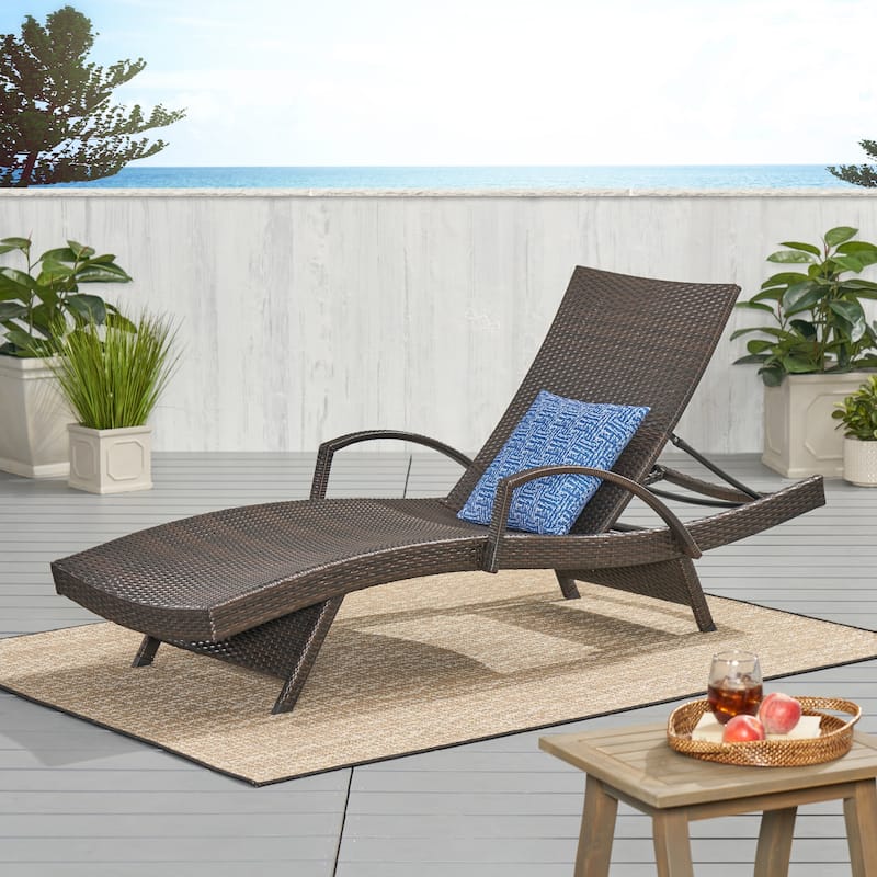 Roomfitters PE Wicker Chaise Lounge with Arm for Outdoor Relaxation, Adjustable Backrest, Stylish Patio Furniture - Brown