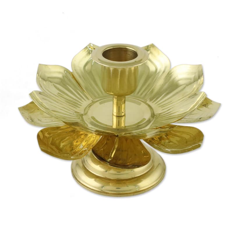 Novica Handmade Luminous Lotus Brass Candlesticks (Pair)
