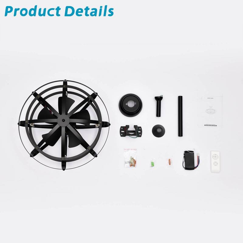 Cusp Barn Modern Enclosed Caged Ceiling Fan with Remote Control, Farmhouse Bladeless Rust Industrial Light Fixture for Bedroom