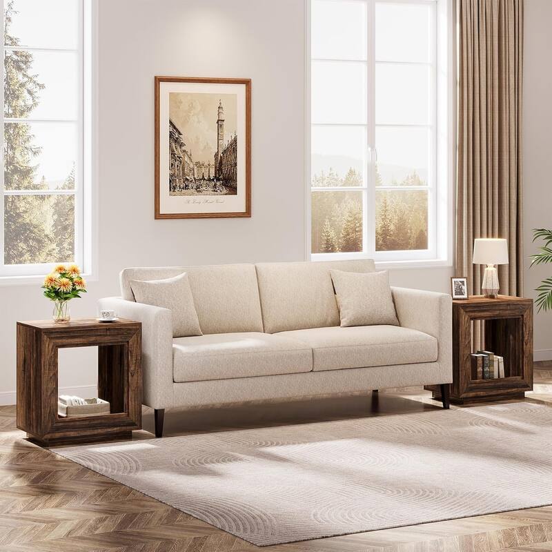 24" Rustic 2-Tier End Table, Side Table with Storage Shelf, Sofa Nightstand for Living Room, Bedroom, Entryway