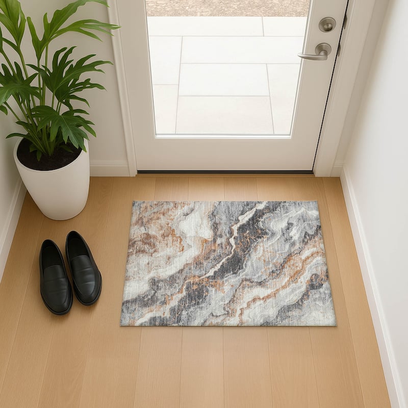 Premium Washable Super Soft Abstract Marble Mayfield Rug - Silver - 1'8" x 2'6"