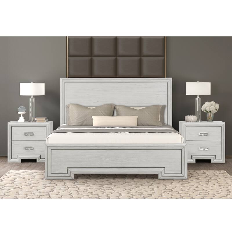 Furniture of America Klasiin 3-Piece Rustic White Wood Panel Bedroom Set - Queen