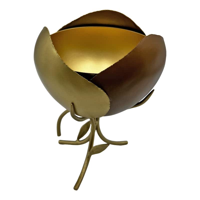 9" High Aluminum Rose Decorative Bowl - 7 x 7 x 9.5 in