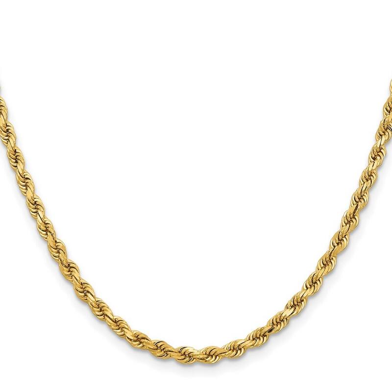 Curata 14k Yellow Gold 3.75mm Sparkle Cut Rope Chain Bracelet
