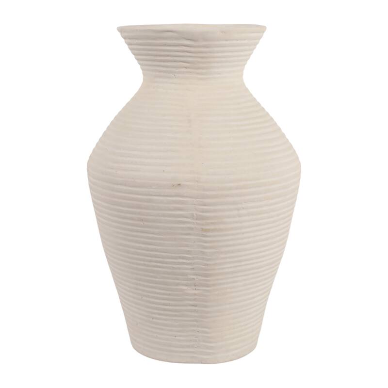 Sculptural Ribbed Paper Mache Table Vase - Stylish Tall Flower Vase