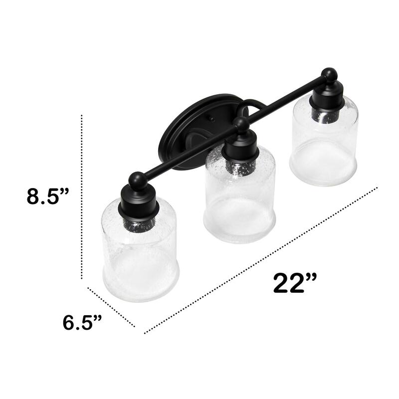 Seeded Glass Shade 3-Light Uplight Downlight Vanity Wall Sconce - 22" - Black
