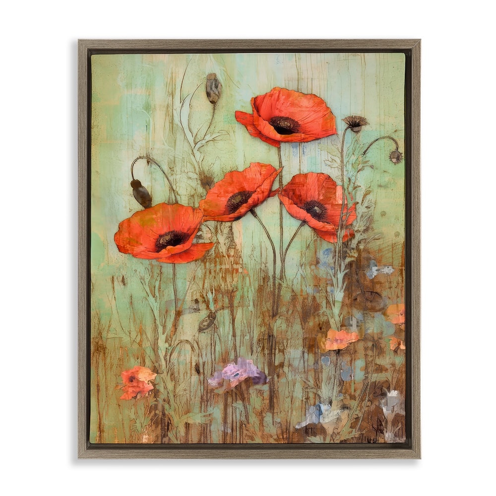 Stupell Rustic Red Poppies Framed Floater Canvas Wall Art Design by Enrico McGarrigle