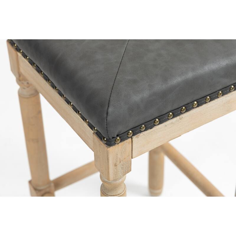 Tufted 26 inch stools Wooden counter stools set of 2, Classic Nailheads Base, Classic Brushed Finish