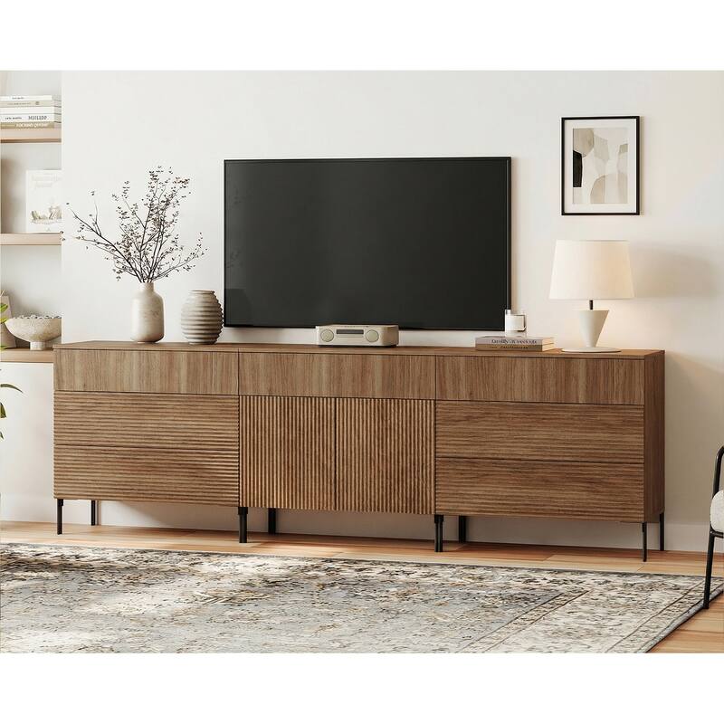 Modern Reeded Dresser TV Stand For Tvs Up To 100 Inch, Entertainment Center With Drawers