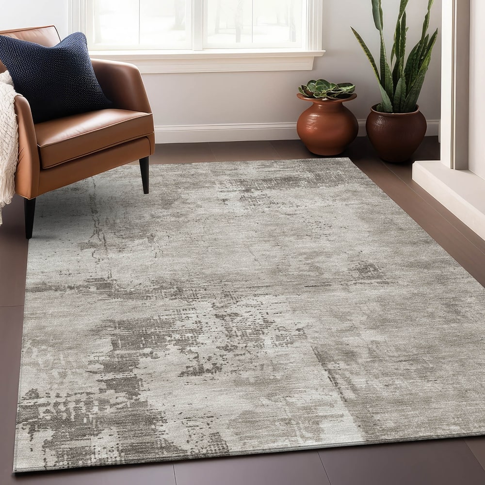 Machine Washable Indoor/ Outdoor Abstract Modern Chantille Rug