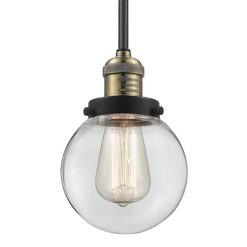 Innovations Lighting Beacon Single Light 6" Wide Mini Pendant with - Black / Antique Brass / Clear