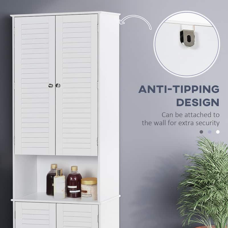 White Tall Slim Multi-Shelf Bathroom Storage Cabinet with Adjustable Shelves for Kitchen or Laundry Room