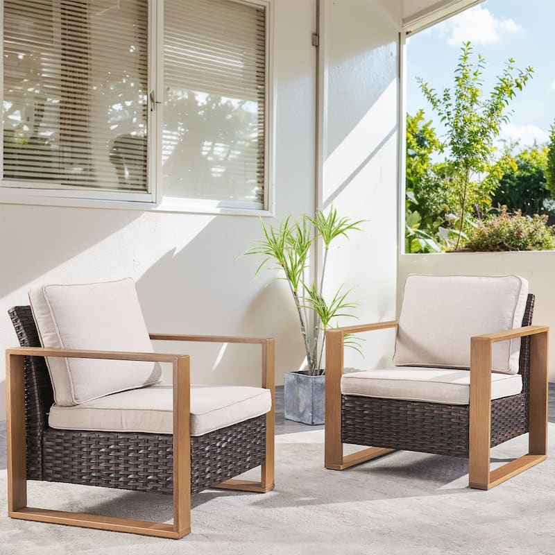Outdoor Rattan Chairs with Armrest Chair - Brown - Beige