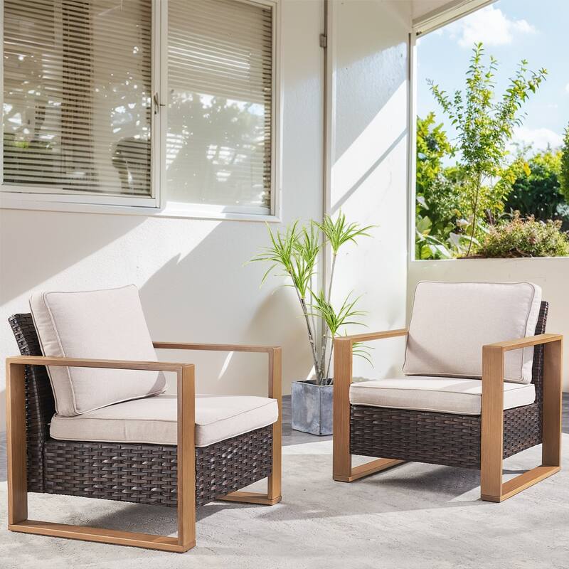 Outdoor Wicker Dining Chairs All-Weather - Brown - Beige - Brown
