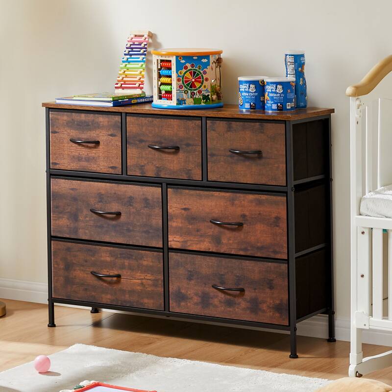 Tall Dresser Storage Tower with 7 Fabric Drawers - Rust