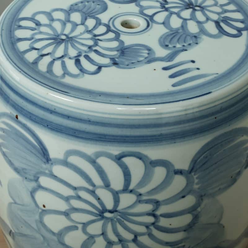 Approx. 17" High Blue and White Garden Stool with Flower Motif