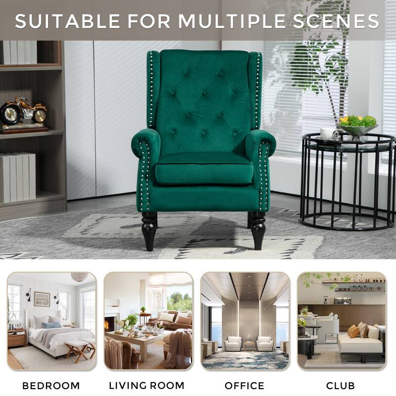 Tufted High Back Chair Living Room Wood Frame Armchair