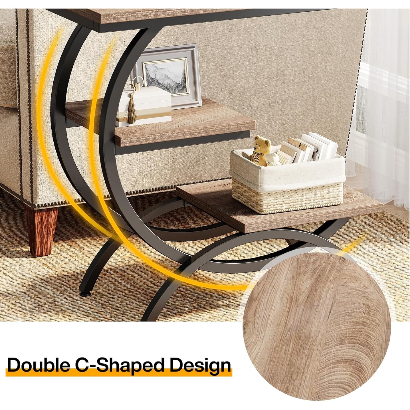 Industrial 3-Tier Small Side Table for Couch - Overstock - 39313213