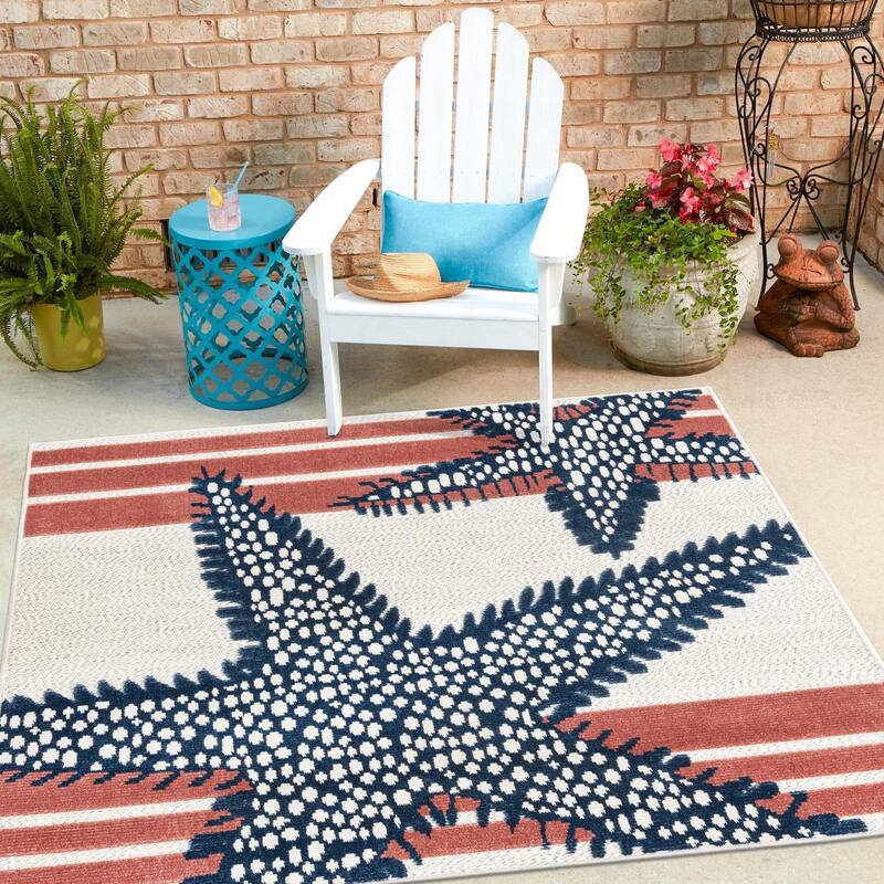 Outdoor Helena Collection Area Rug - Ivory - 5'3" Square
