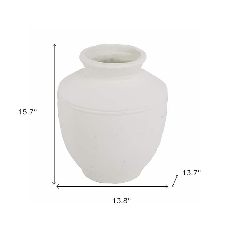 16" White Terracotta Round Jug Vase - 8.00