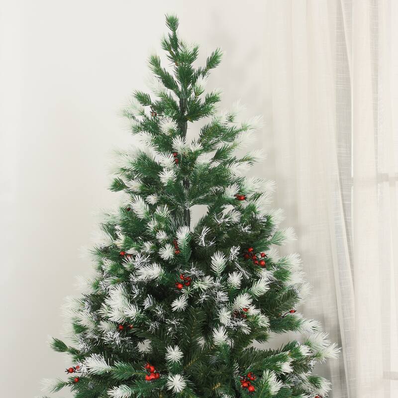HOMCOM Flocked Christmas Tree with Mistletoe, Xmas Unlit Christmas Tree with Stand