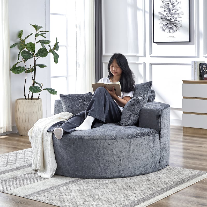 Roomfitters 55" Modern Chenille Cuddle Chair, Round Upholstered Lounge Barrel Chair with Pillows