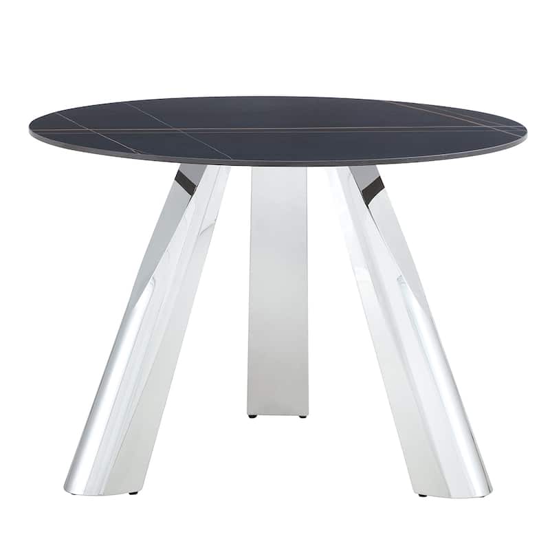 5-Piece Round Dining Table Set with Stain-Resistant Surface, PU Chairs, Military-Grade Steel Legs,Scratch-resistant