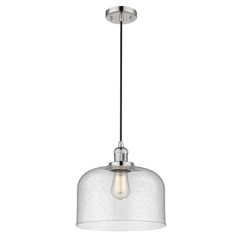 Innovations Lighting X-Large Bell Single Light 12" Wide Pendant - Polished Nickel / Seedy