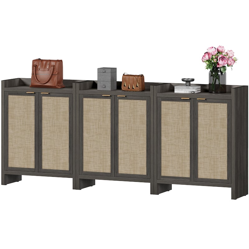 Set of 2 Modern Natural Rattan Shoe Cabinets - 41 x 32.4 x 14.8