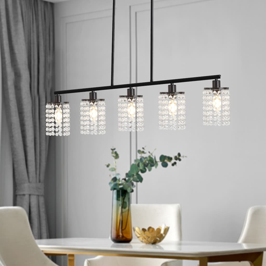 5-Light Modern Pendant Light with Crystal Shade for Dining Room