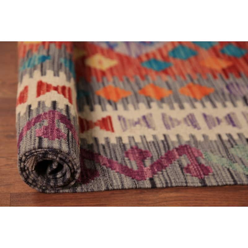 Reversible Kilim Oriental Area Rug Hand-Woven Southwestern Wool Carpet - 9'11"x 12'11"