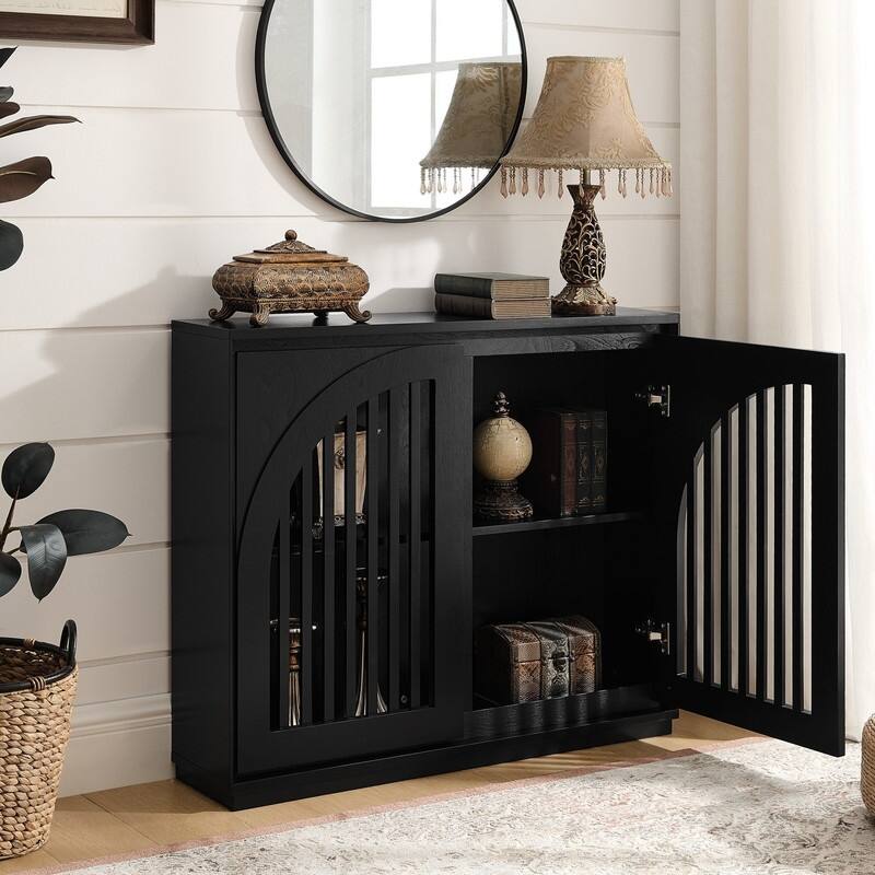 Mid Century Modern Fluted Sideboard Buffet with Storage and Outlet Holes for Living Room Entryway Hallway Kitchen Coffee Bar
