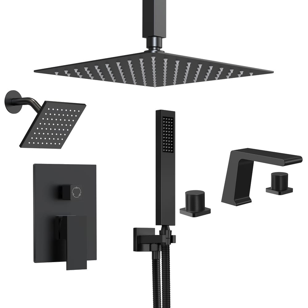 GRANDJOY 10" Dual Shower System with 2-Handle Waterfall Bathroom Sink Faucet Combo Set