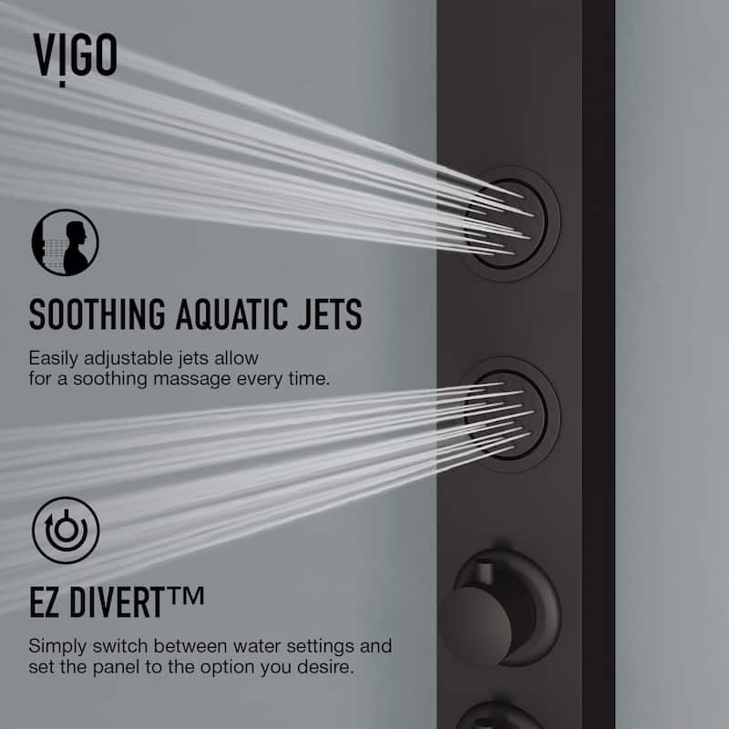 VIGO Bowery 58" H x 4" W 4-Jet Shower Panel with Round Shower Head and Tub Filler