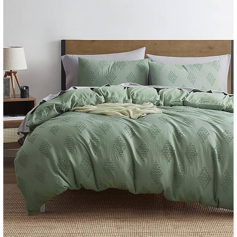 Empyrean Bedding Tufted Duvet Cover Set with Quilted Down Alternative Comforter Insert - Green - Paragon - Twin
