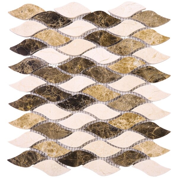 TileGen. Crema Marfil Dynasty Emperador Leaf Shape Marble Tile in Brown/Beige Floor and Wall Tile (10 sheets/8.6sqft.). Opens flyout.