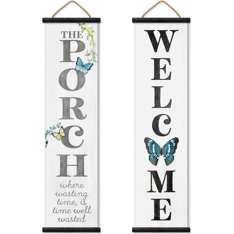 The Porch Welcome Reversible Indoor/Outdoor Vinyl Porch Sign 44.5” by 11” Manufactured in the USA Durable Easily Wipes Clean - multi